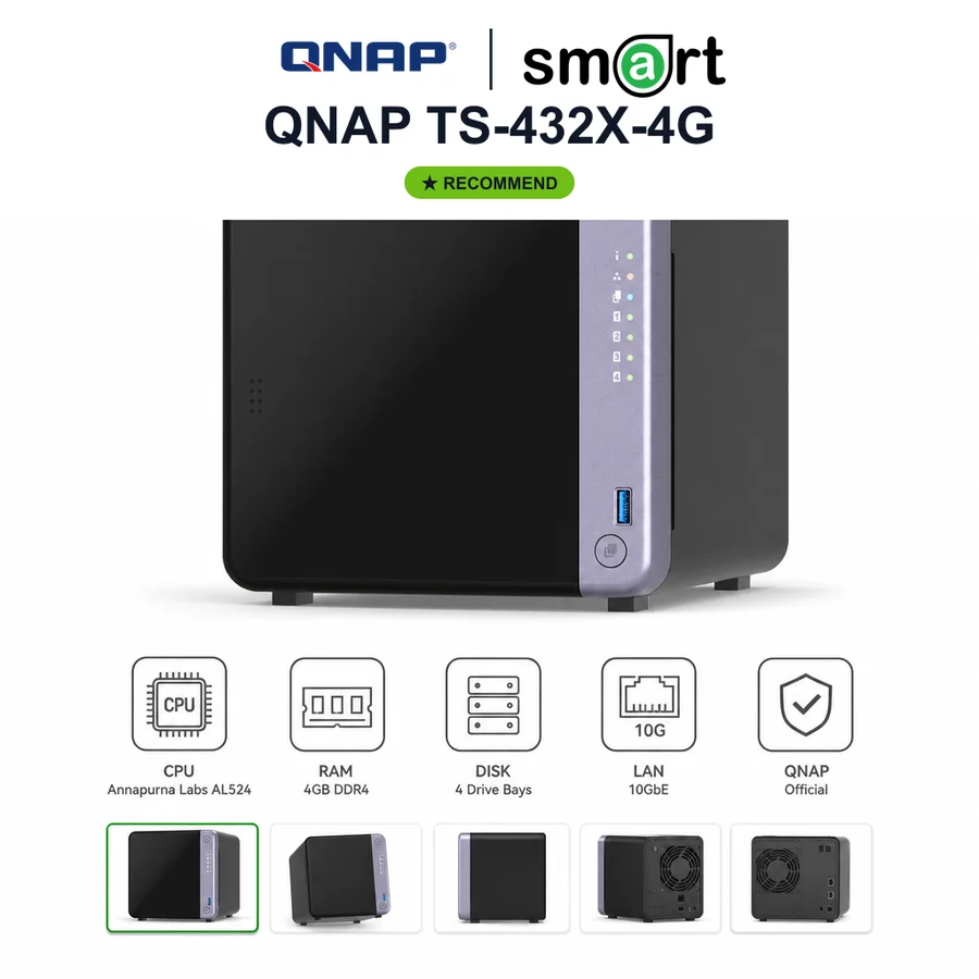 QNAP TS-432X-4G NAS Desktop 4-Bay Annapurna Labs AL524 10GbE SFP+ 2.5GbE RAM 4GB